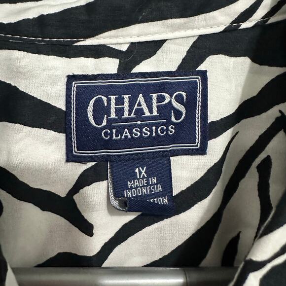 Chaps Ralph Lauren Classics Shirt 1x cotton Zebra Black White Button down shirt - Picture 6 of 9